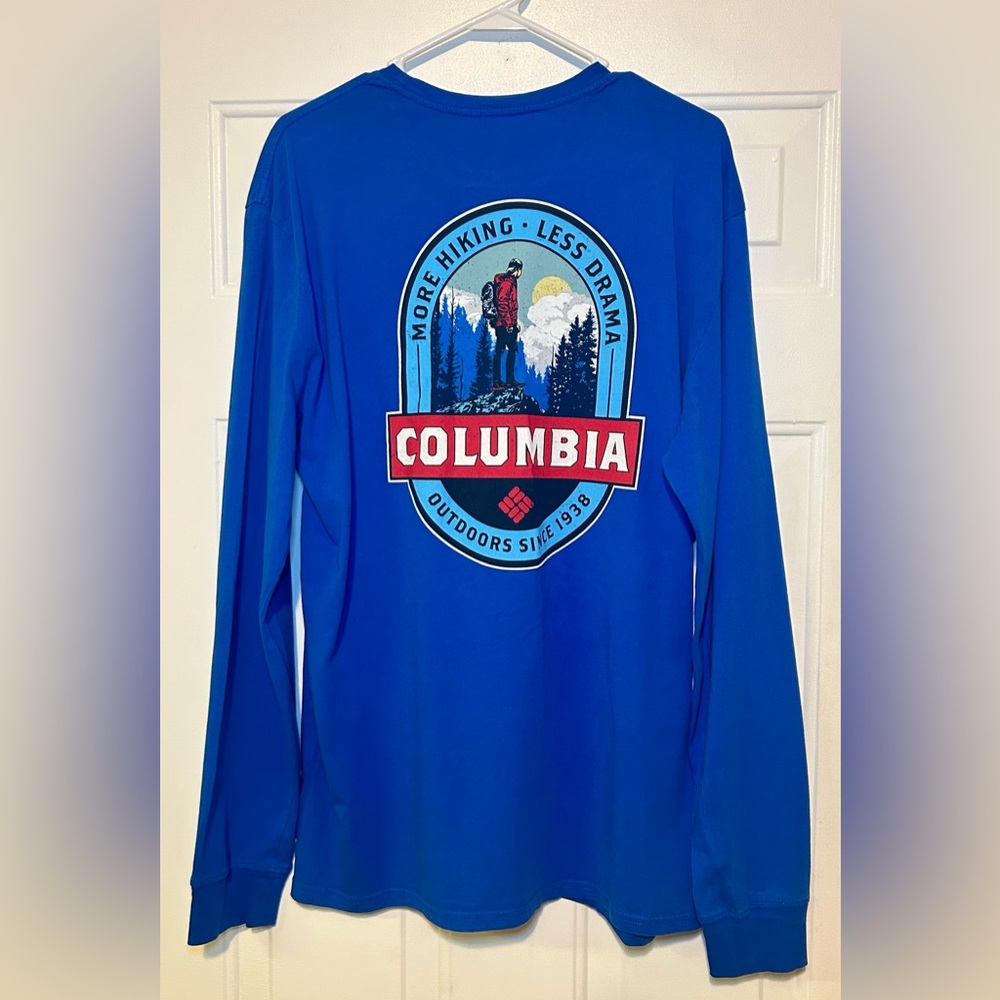 Columbia PFG Mens XL Blue Long Sleeve Hiking Graphic Performance Shirt Omni-Wick